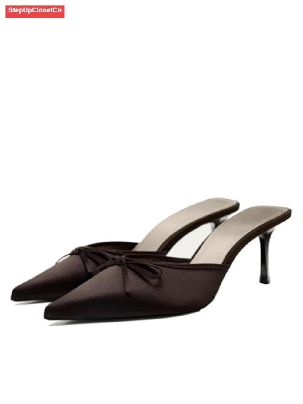 Kitten Heel Bow Mules Slip On Backless Low Heel Pumps Women's Shoes